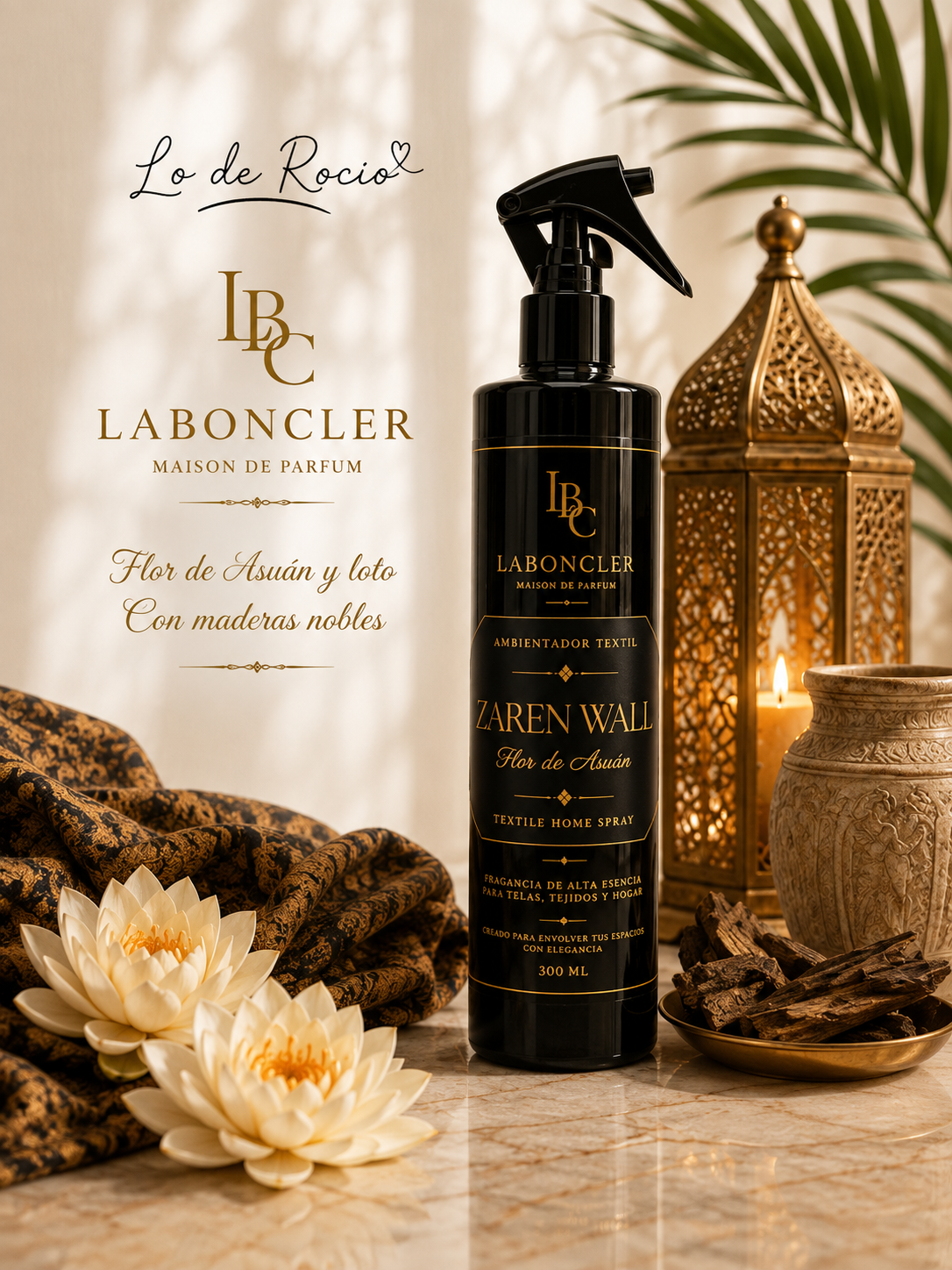 Ambientador Textil Zaren Wall - Flor de Asuán y loto con maderas nobles