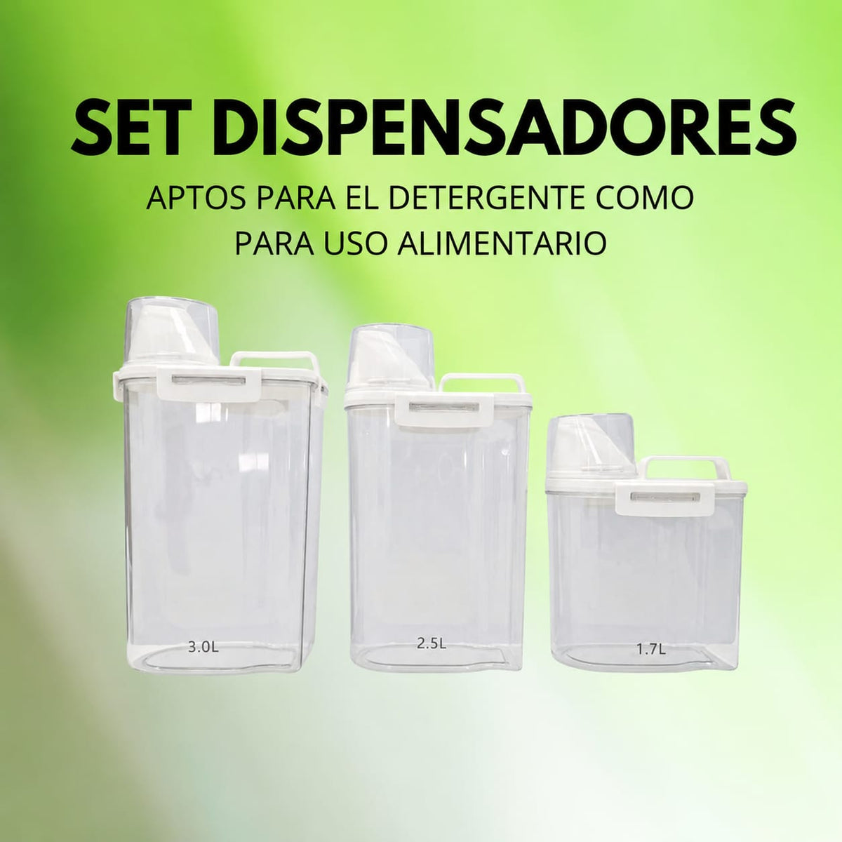SET DISPENSADORES APTOS PARA DETERGENTE Y PARA USO ALIMENTARIO
