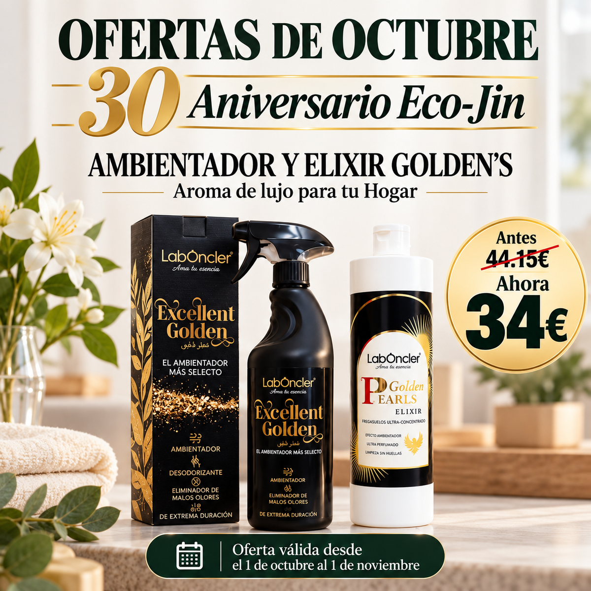 Pack Limpieza Aromática: FREGASUELOS ELIXIR GOLDEN + AMBIENTADOR GOLDEN